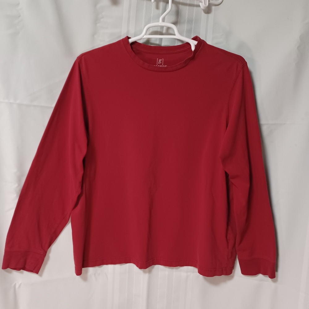 George Mens 2XL Red Long Sleeve T-Shirt‎ 100% Cotton Crew Neck GE33100077465BB